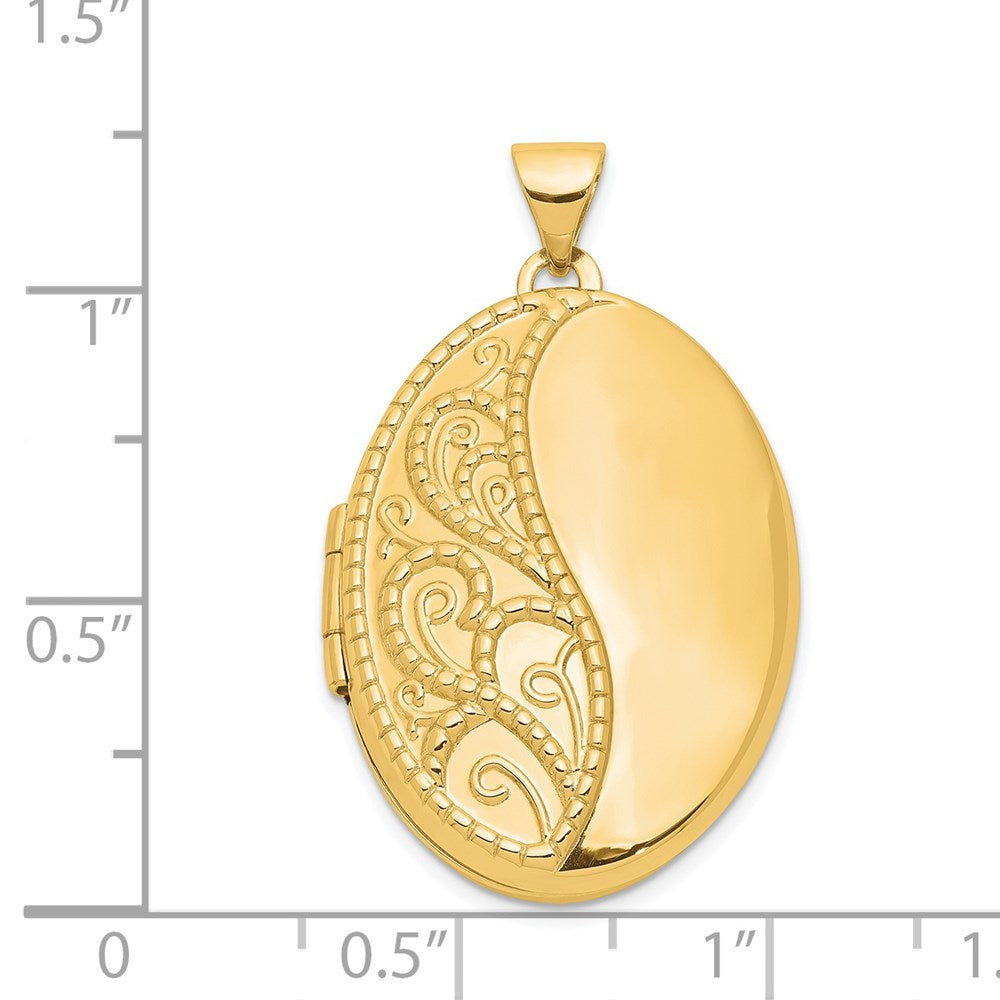 14k Yellow Gold 19.4 mm Oval 1/2 Hand Engraved Locket (2.14 grams)