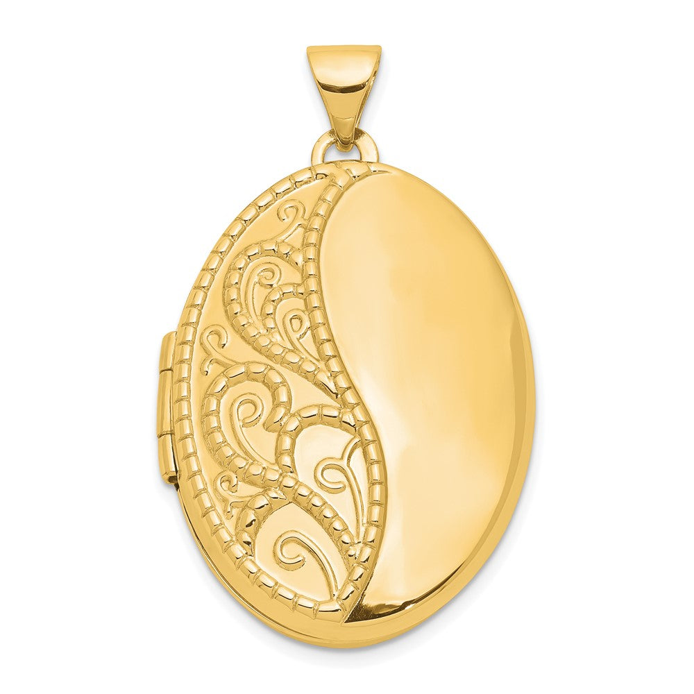 14k Yellow Gold 19.4 mm Oval 1/2 Hand Engraved Locket (2.14 grams)