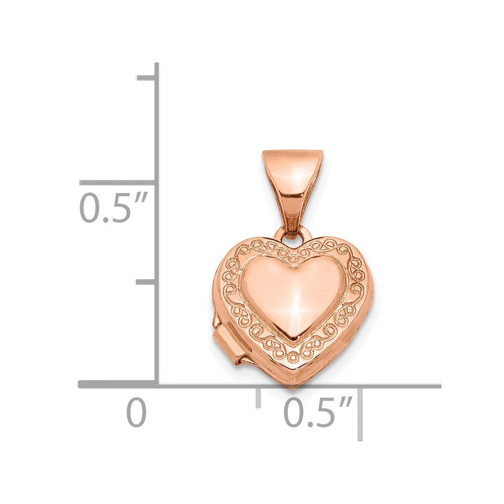 14k Rose Gold 10.15 mm Heart-Shaped Scrolled Locket (0.32 grams)