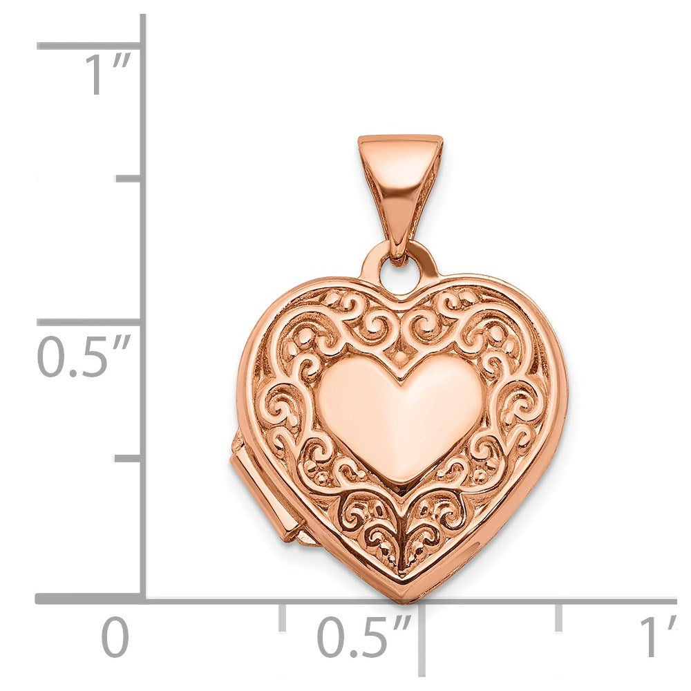14k Rose Gold 15.55 mm Scroll Heart Locket (0.65 grams)