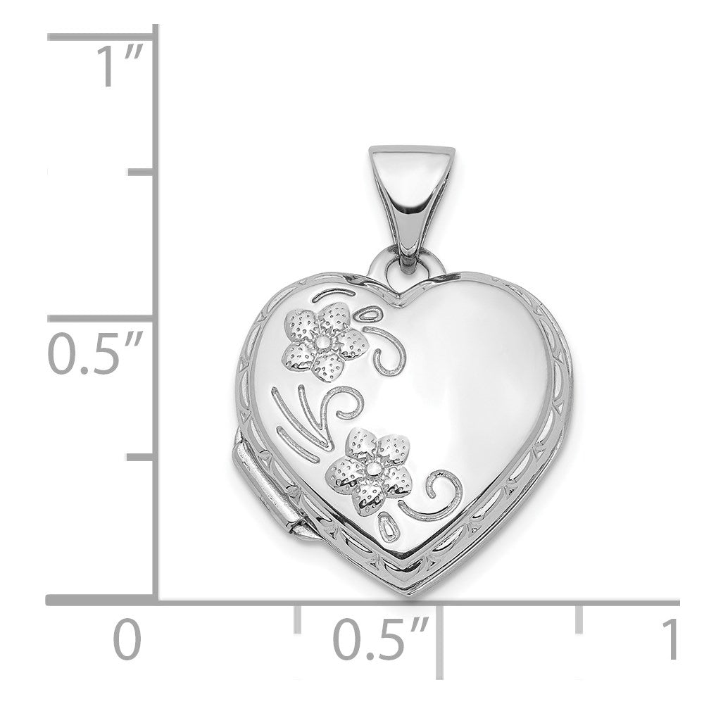 14k White Gold 15.45 mm Floral Heart Locket (1.04 grams)