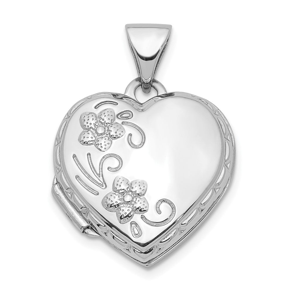 14k White Gold 15.45 mm Floral Heart Locket (1.04 grams)