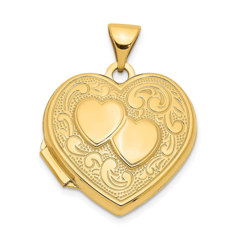 14k Yellow Gold 18.6 mm Double Heart Locket (1.3 grams)