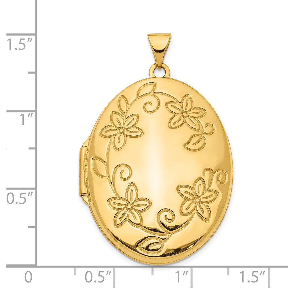 14k Yellow Gold 24.4 mm Floral Oval Locket Pendant (3.82 grams)