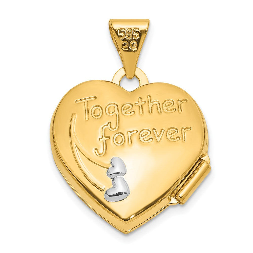 14k Yellow & Rhodium 15.75 mm Dove TOGETHER FOREVER Reversible Heart Locket (1.1 grams)