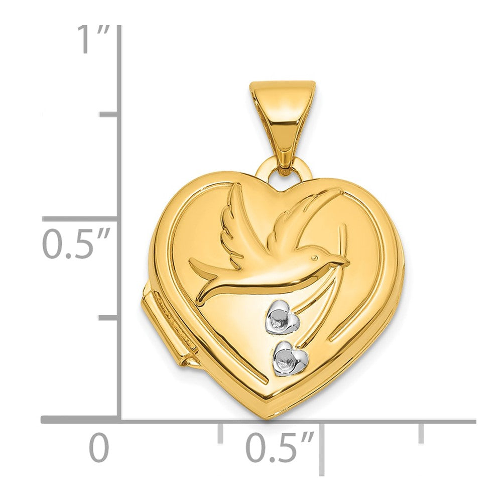 14k Yellow & Rhodium 15.75 mm Dove TOGETHER FOREVER Reversible Heart Locket (1.1 grams)
