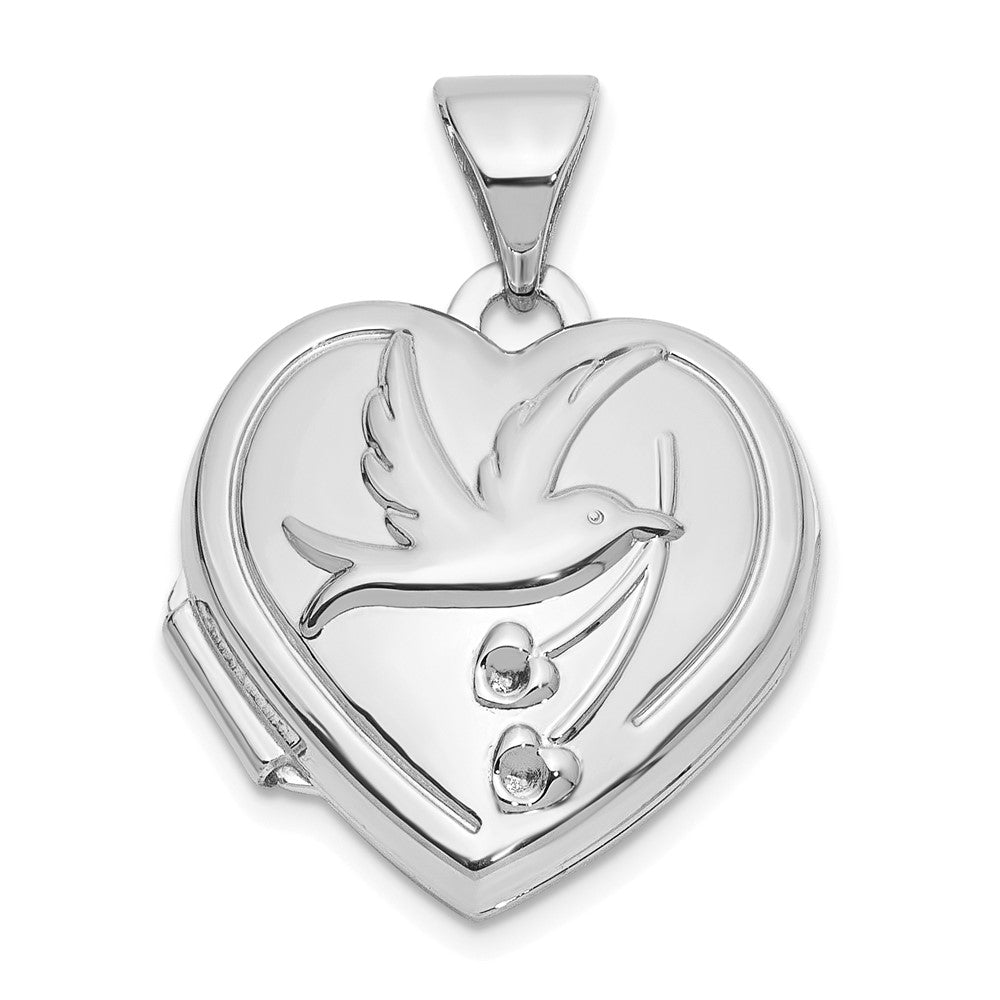 14k White Gold 15.75 mm Dove TOGETHER FOREVER Reversible Heart Locket (1.1 grams)