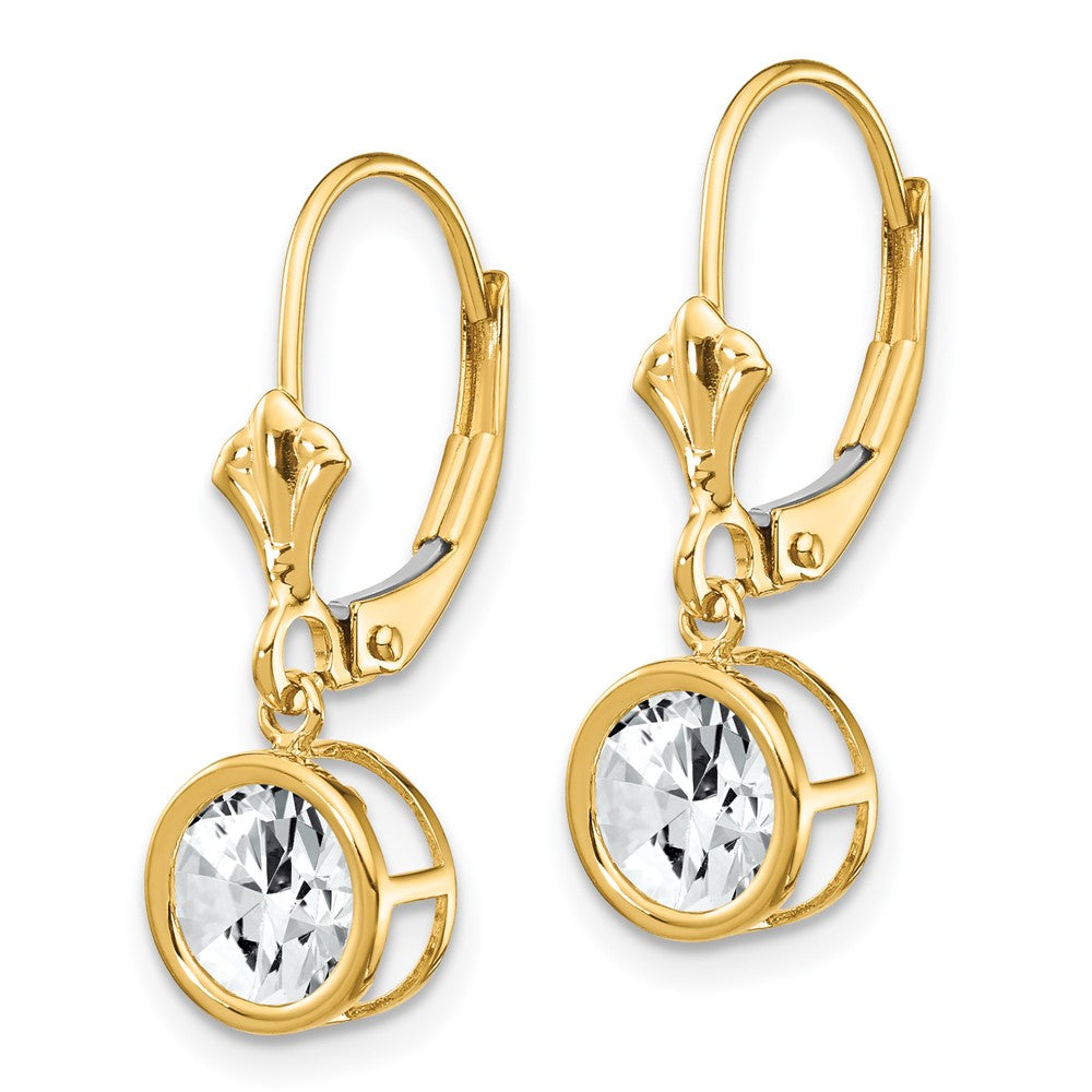 14k Yellow Gold 7 mm Cubic Zirconia Leverback Earrings (1.05 grams)