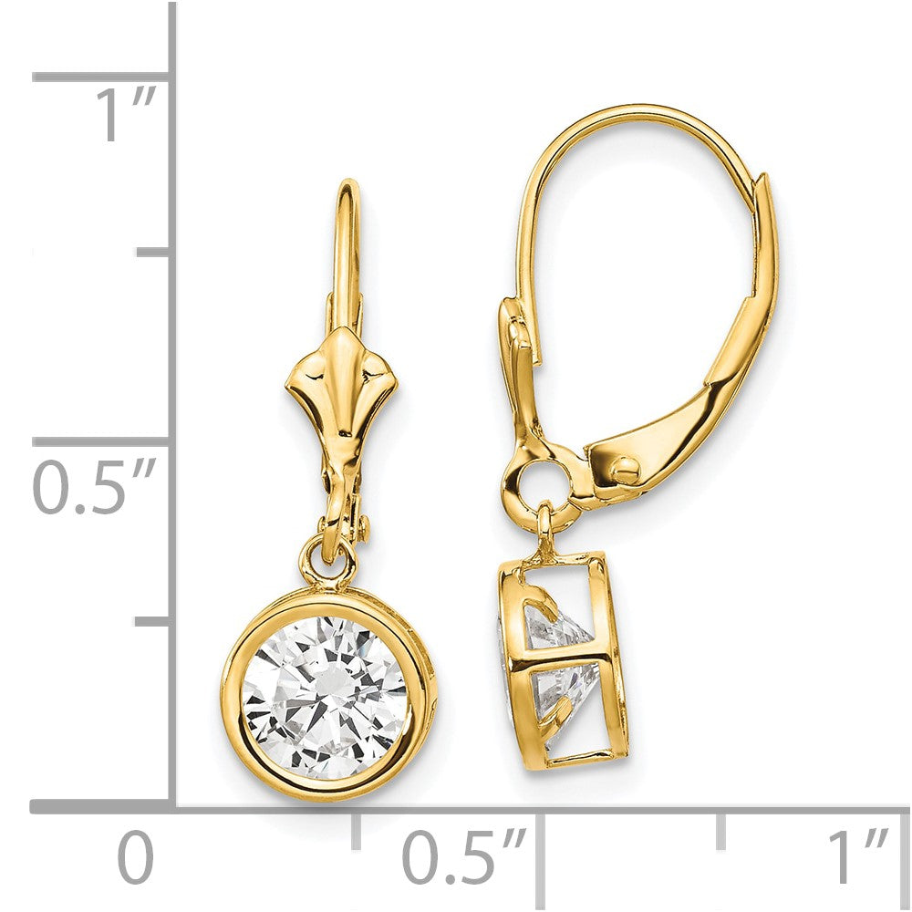 14k Yellow Gold 7 mm Cubic Zirconia Leverback Earrings (1.05 grams)