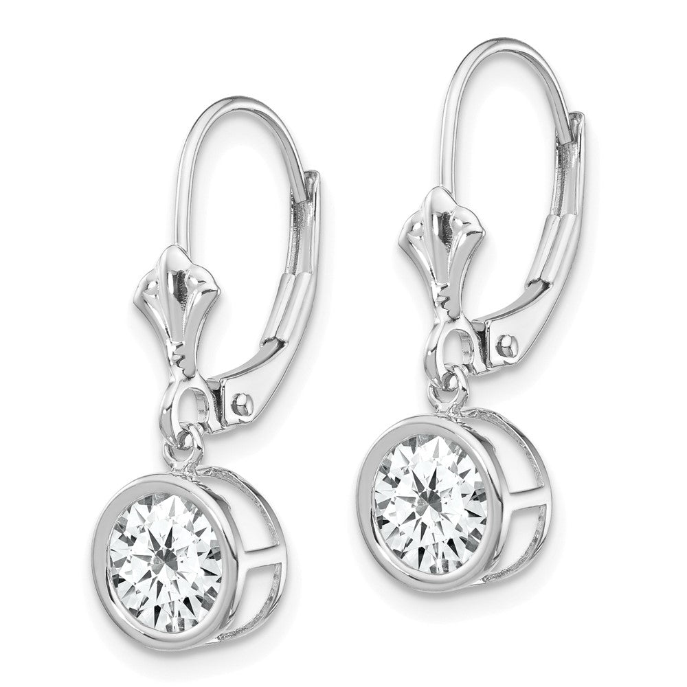 14k White Gold 7 mm Cubic Zirconia Leverback Earrings (1.05 grams)