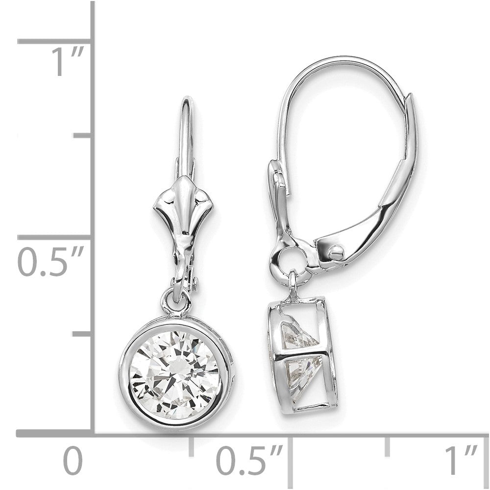 14k White Gold 7 mm Cubic Zirconia Leverback Earrings (1.05 grams)