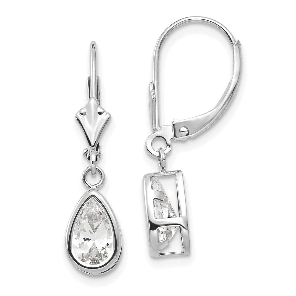 14k White Gold 7 mm Pear Cubic Zirconia Leverback Earrings (1.12 grams)