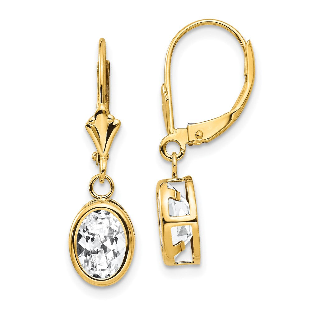 14k Yellow Gold 8 mm Oval Cubic Zirconia Leverback Earrings (1.14 grams)