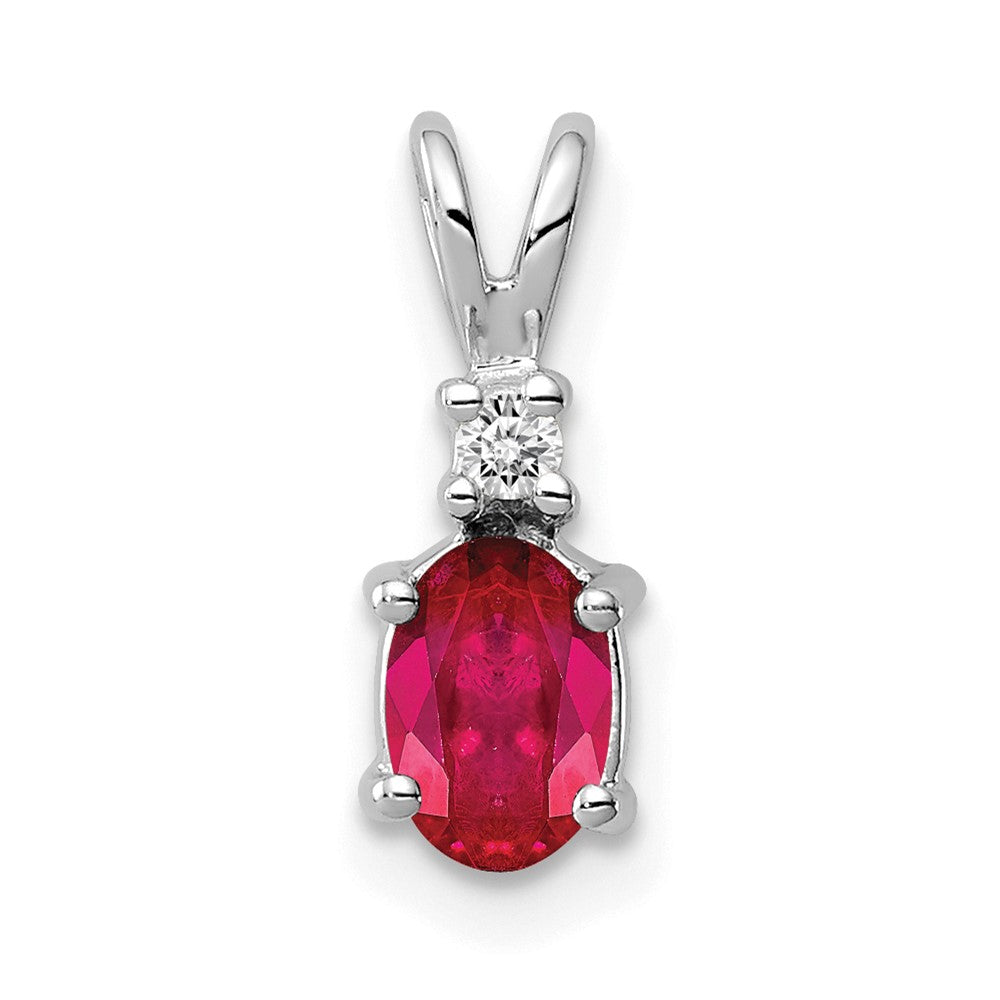 14k White Gold 6x4mm Oval Ruby AA Diamond pendant (0.56 grams)