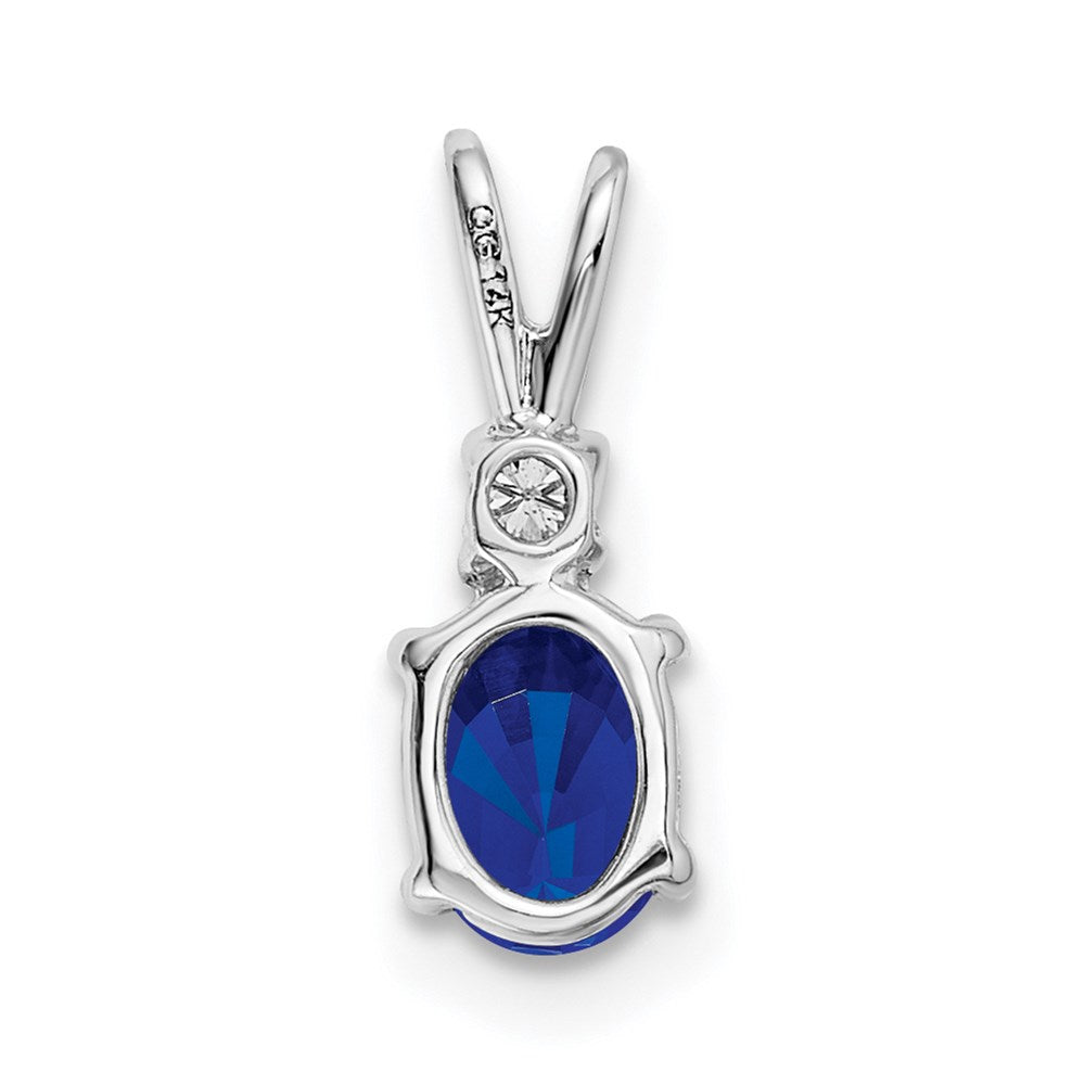 14k White Gold 6x4mm Oval Sapphire AA Diamond pendant (0.56 grams)