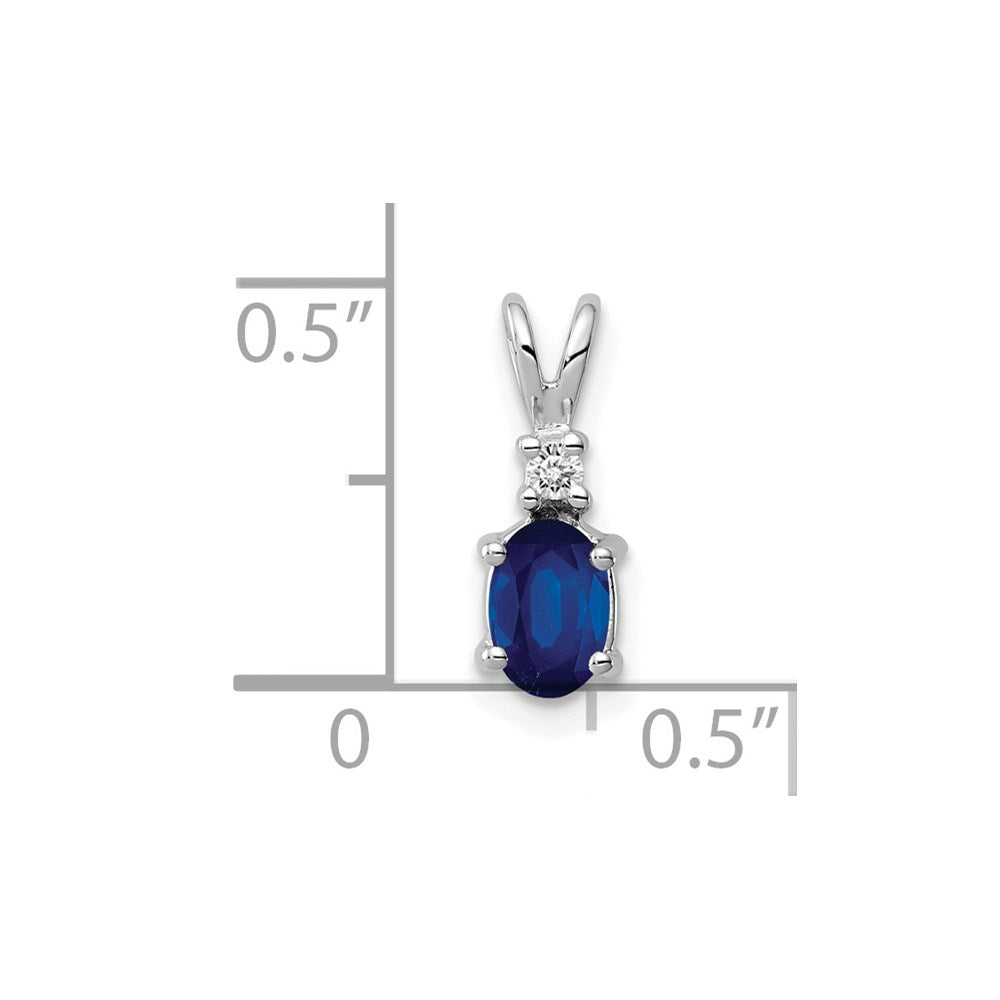 14k White Gold 6x4mm Oval Sapphire AA Diamond pendant (0.56 grams)