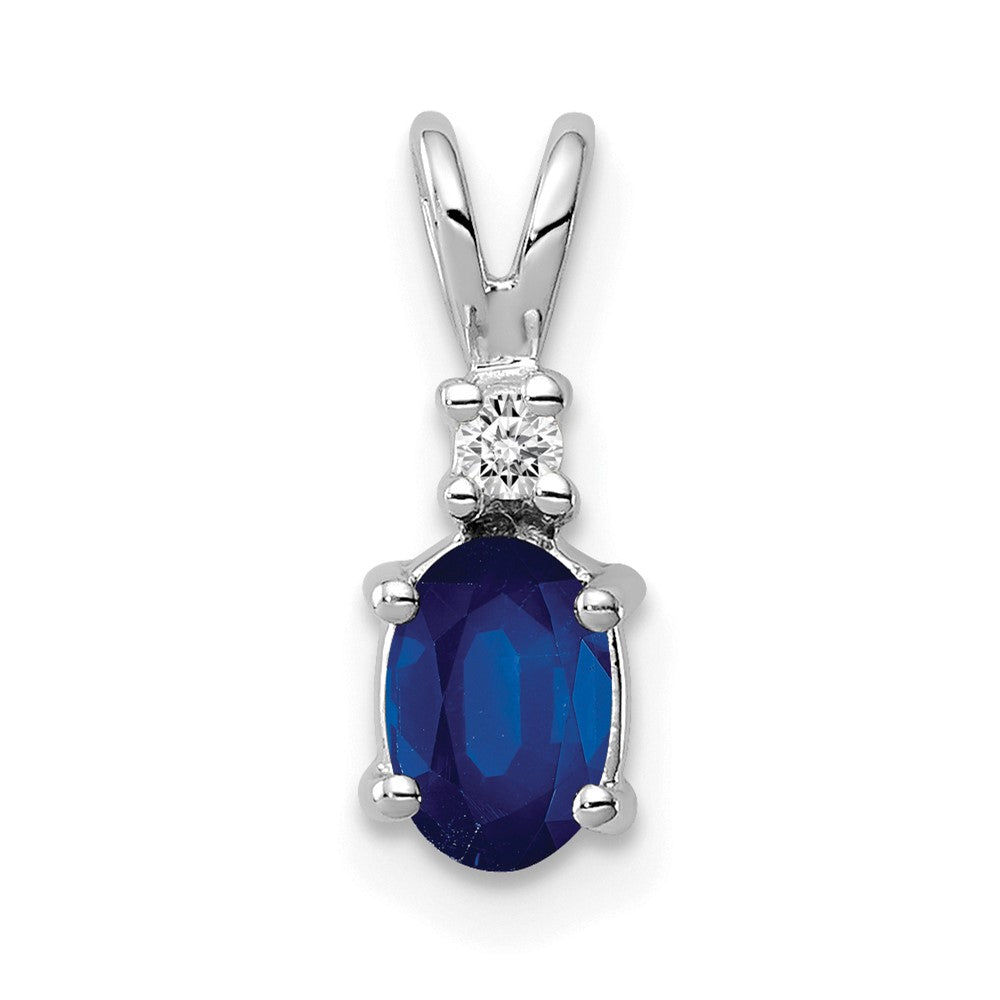 14k White Gold 6x4mm Oval Sapphire AA Diamond pendant (0.56 grams)