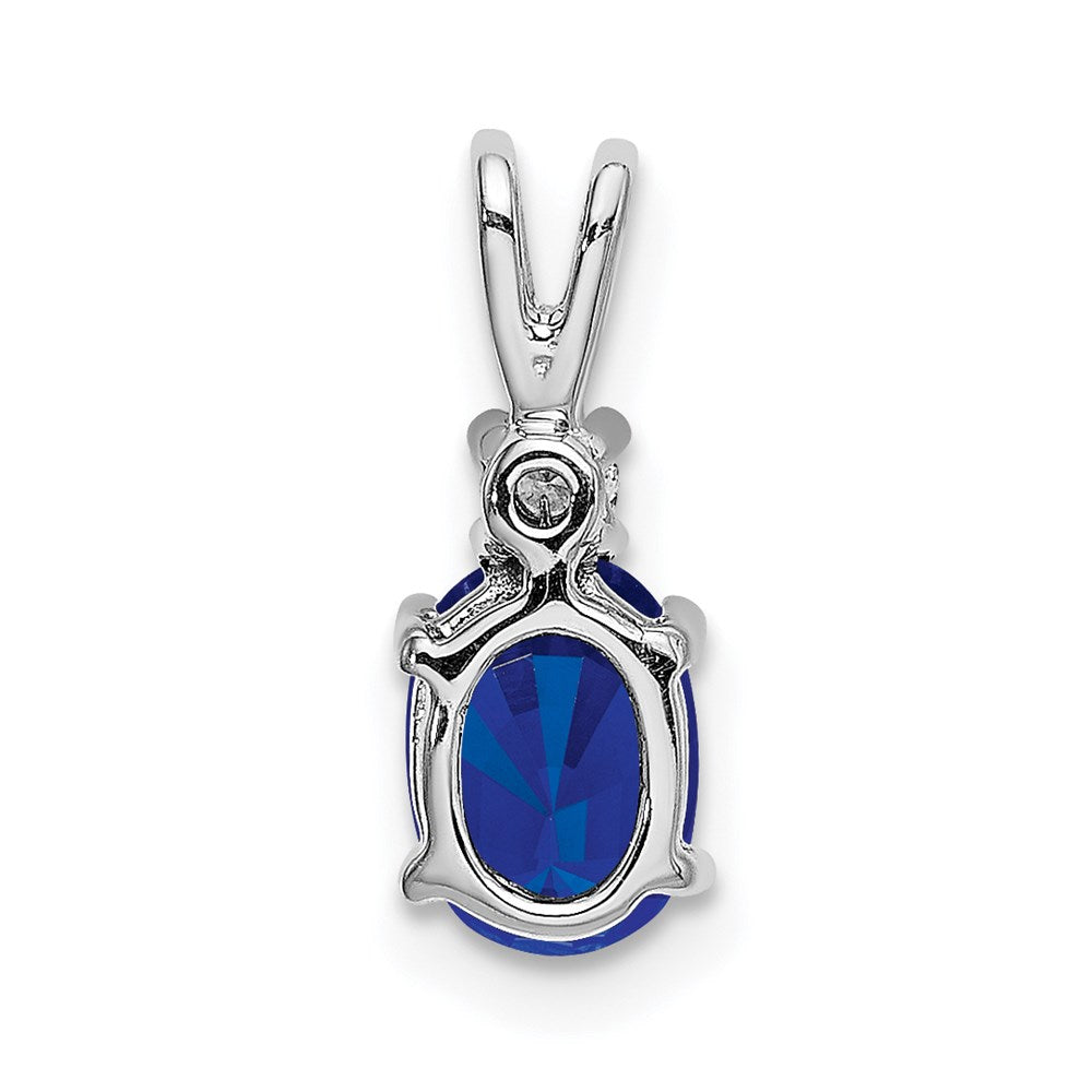 14k White Gold 7x5mm Oval Sapphire AA Diamond pendant (0.75 grams)