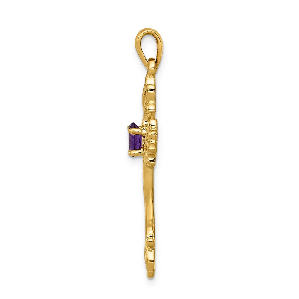 14k Polished Amethyst Cross Pendant (2.02 grams)