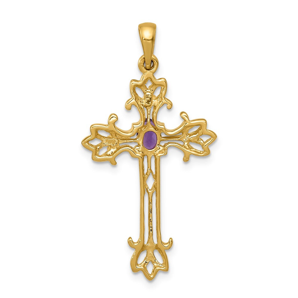 14k Polished Amethyst Cross Pendant (2.02 grams)