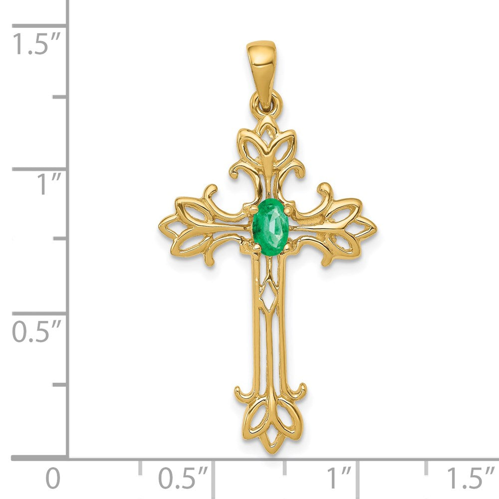 14k 5x3mm Oval Emerald cross pendant (2.02 grams)