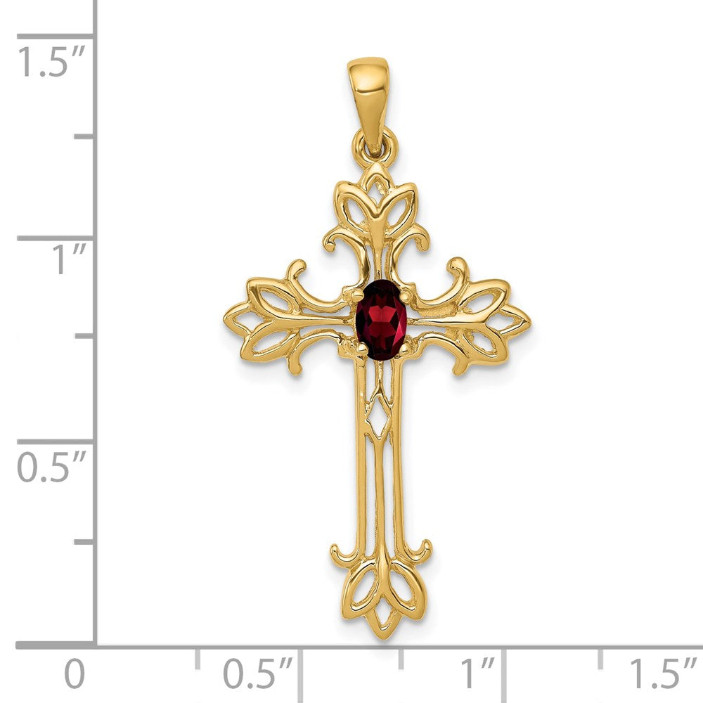 14k 5x3mm Oval Garnet cross pendant (2.02 grams)