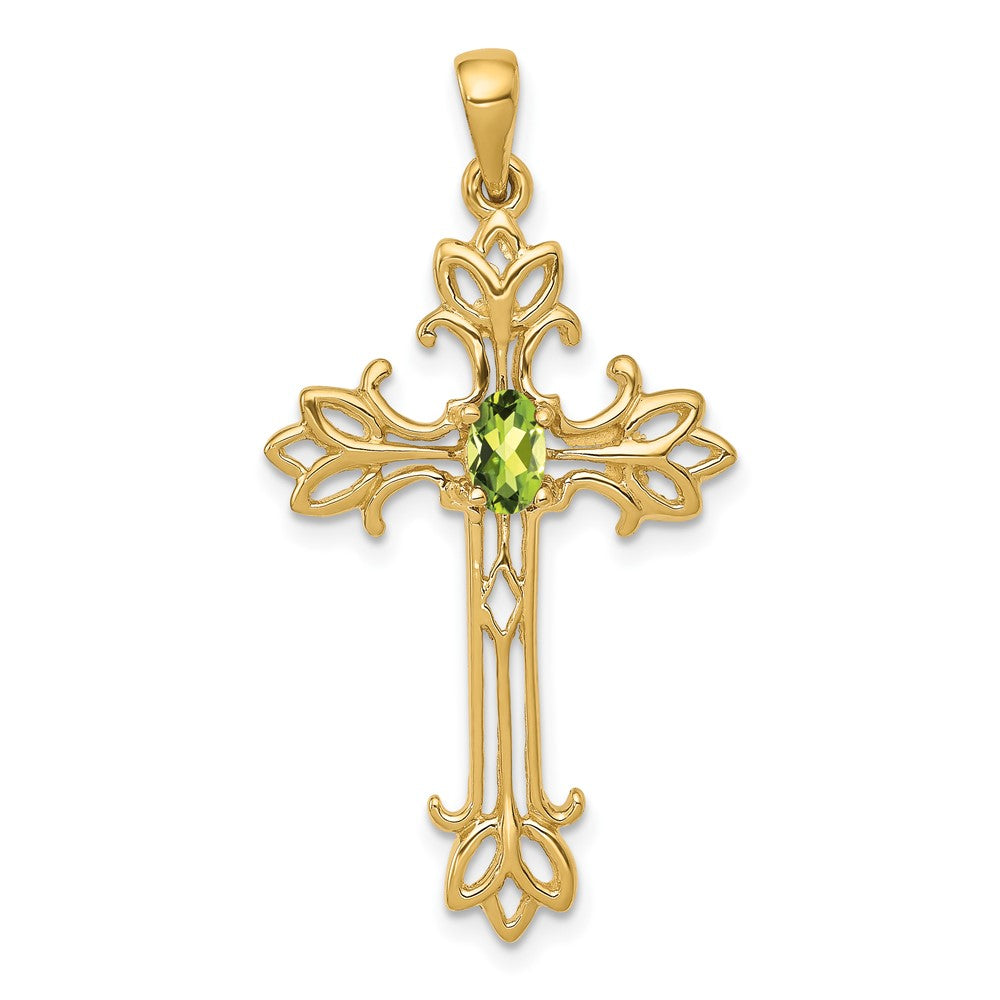 14k 5x3mm Oval Peridot cross pendant (2.02 grams)