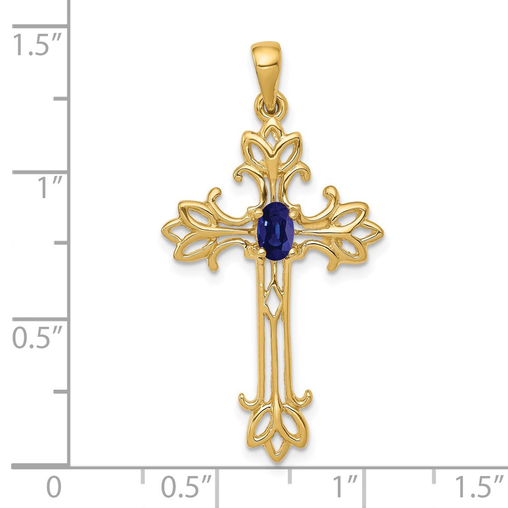 14k 5x3mm Oval Sapphire cross pendant (2.02 grams)