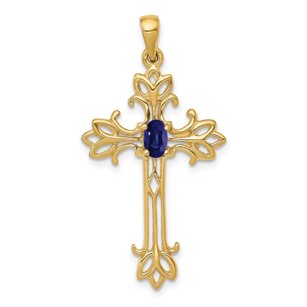 14k 5x3mm Oval Sapphire cross pendant (2.02 grams)