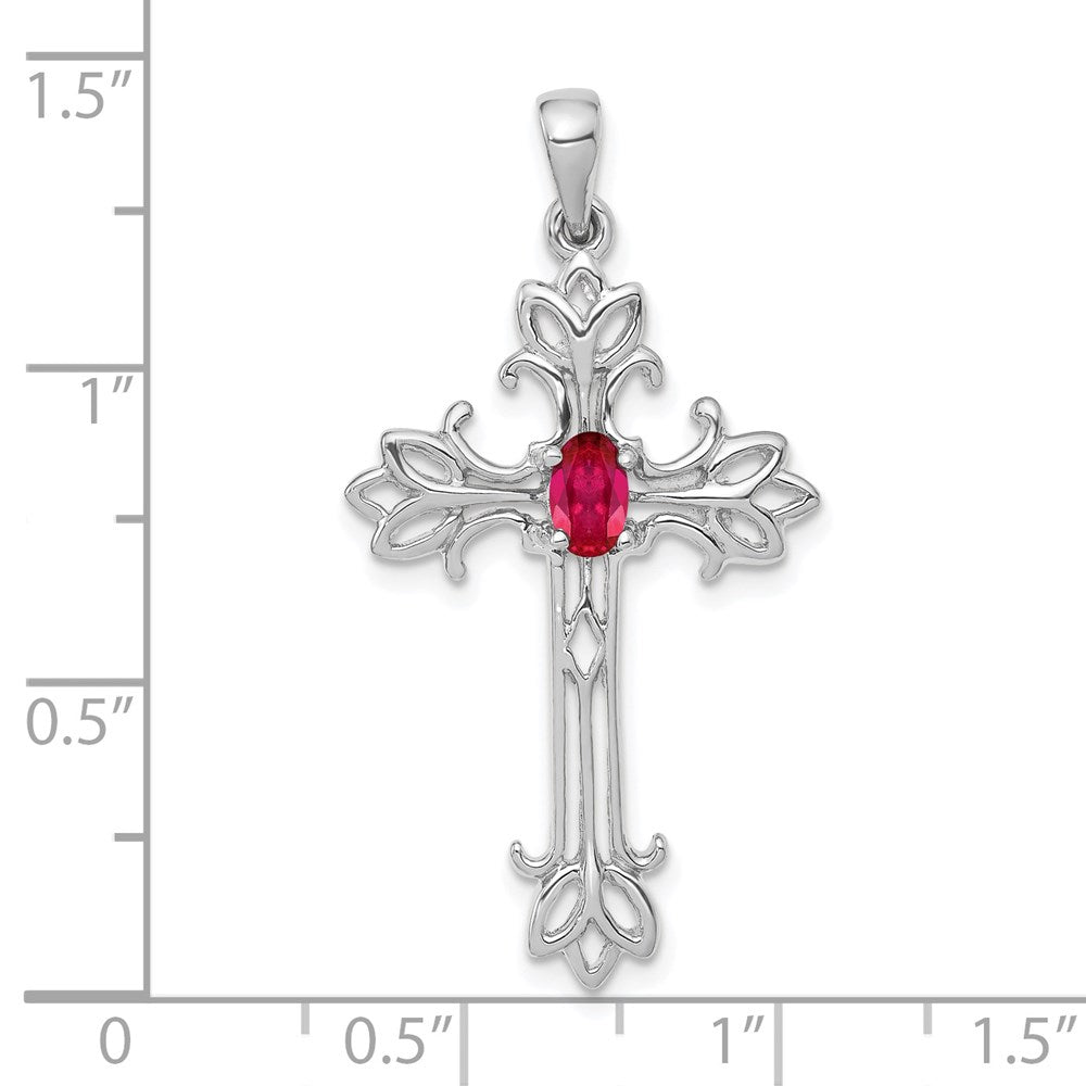 14k White Gold 5x3mm Oval Ruby cross pendant (2 grams)
