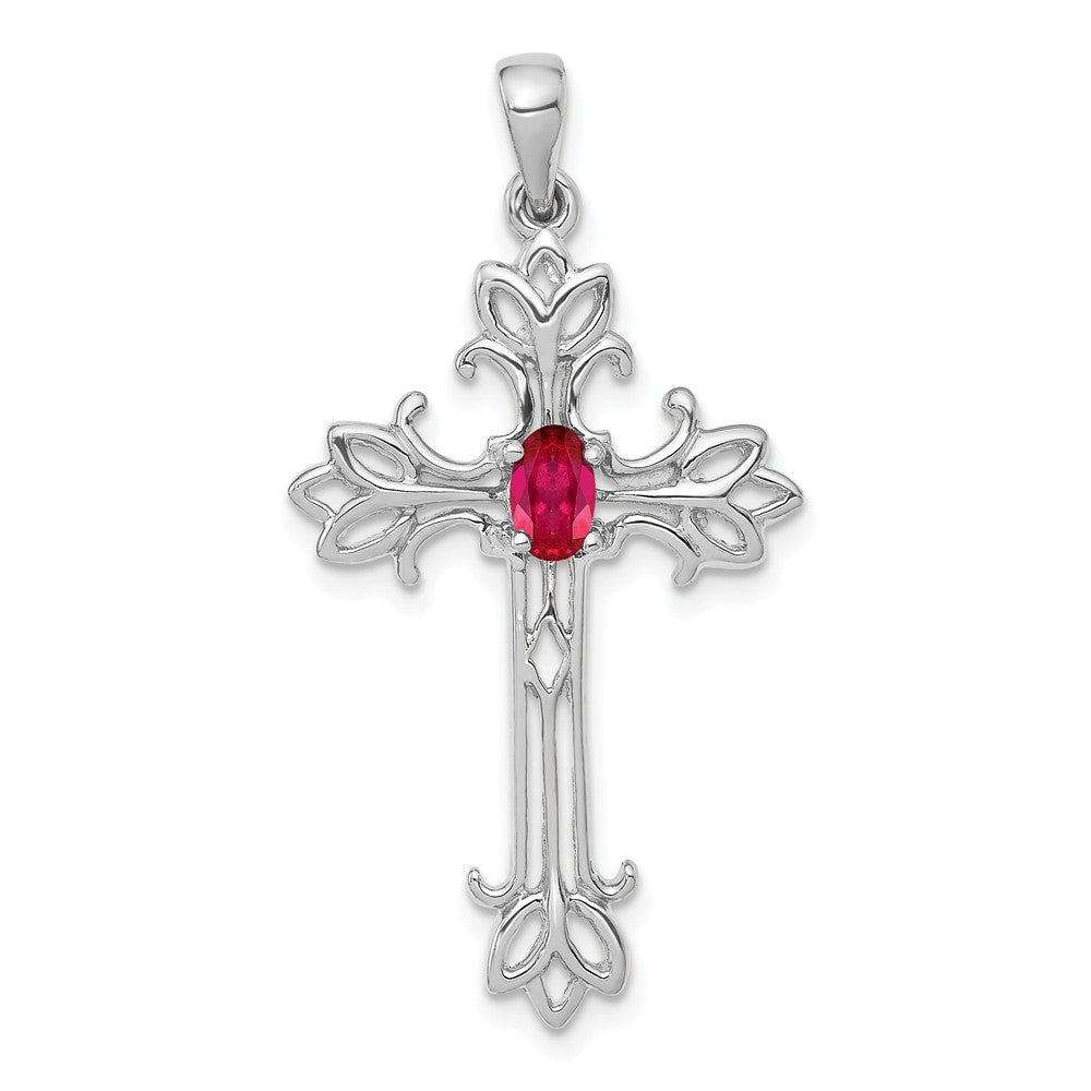 14k White Gold 5x3mm Oval Ruby cross pendant (2 grams)