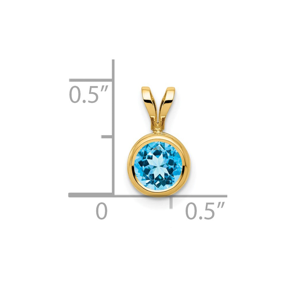 14k 6mm Blue Topaz bezel pendant (0.38 grams)