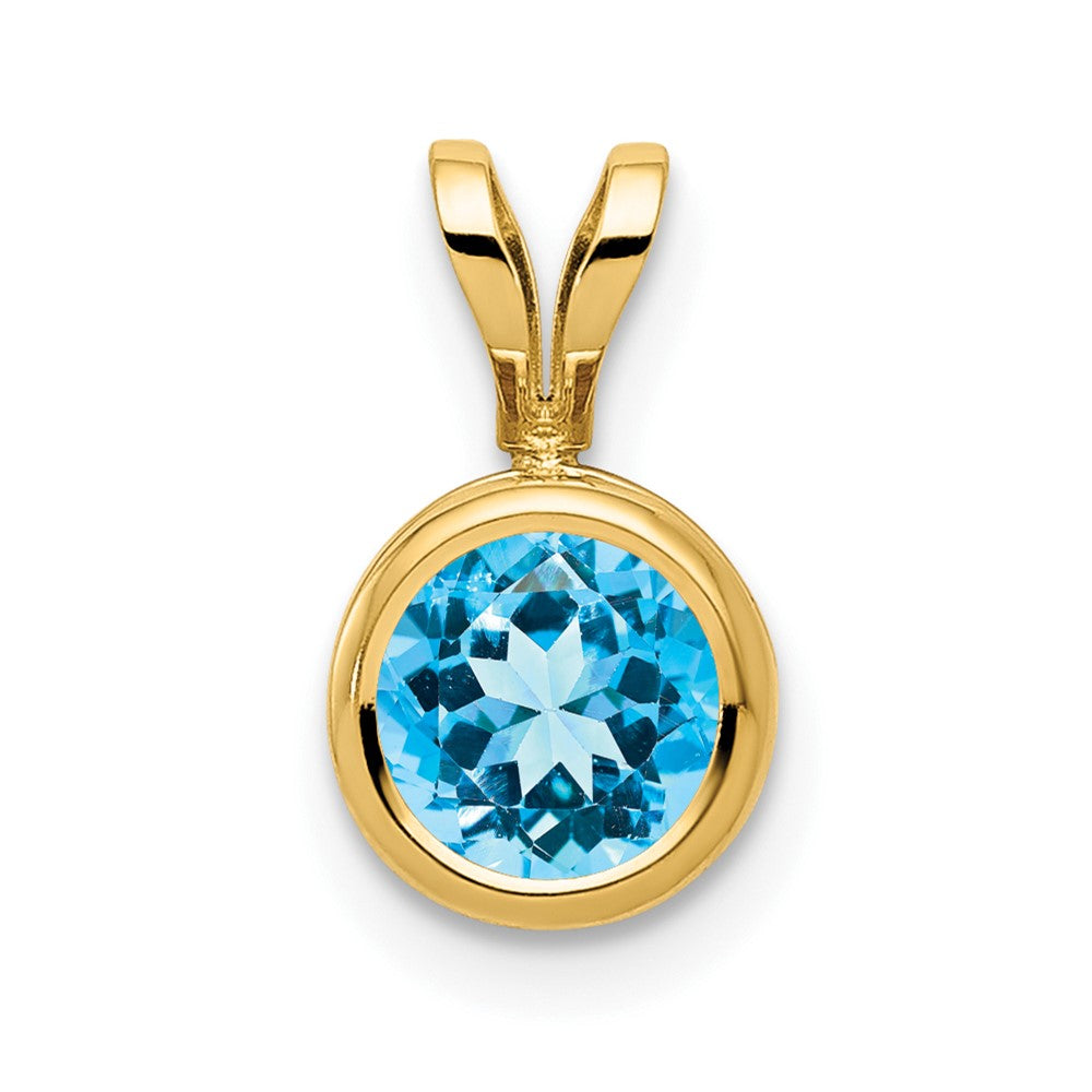 14k 6mm Blue Topaz bezel pendant (0.38 grams)