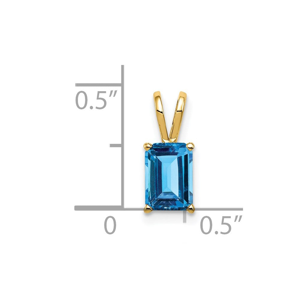 14k 7x5mm Emerald Cut Blue Topaz pendant (0.36 grams)