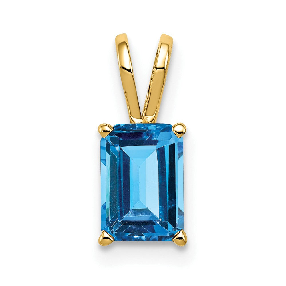 14k 7x5mm Emerald Cut Blue Topaz pendant (0.36 grams)