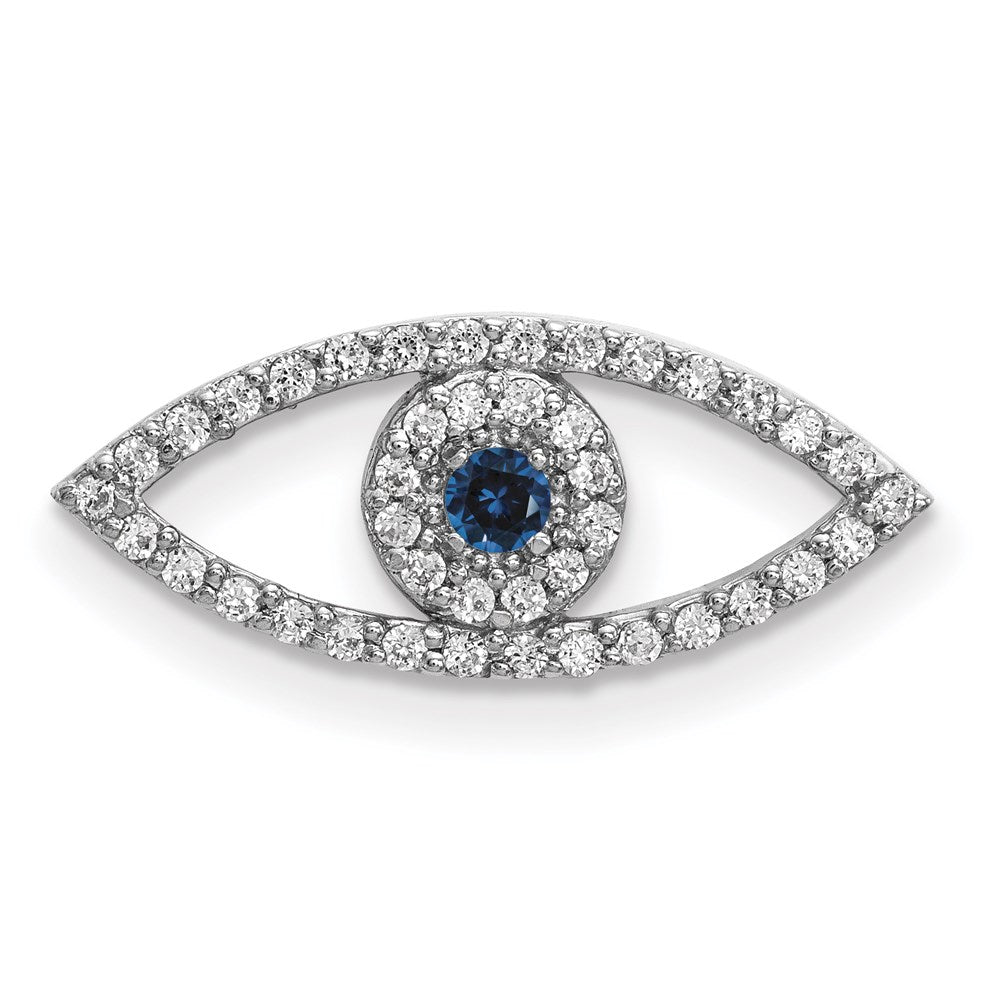 14k White Gold Small Diamond and Sapphire Evil Eye Pendant (1.27 grams)