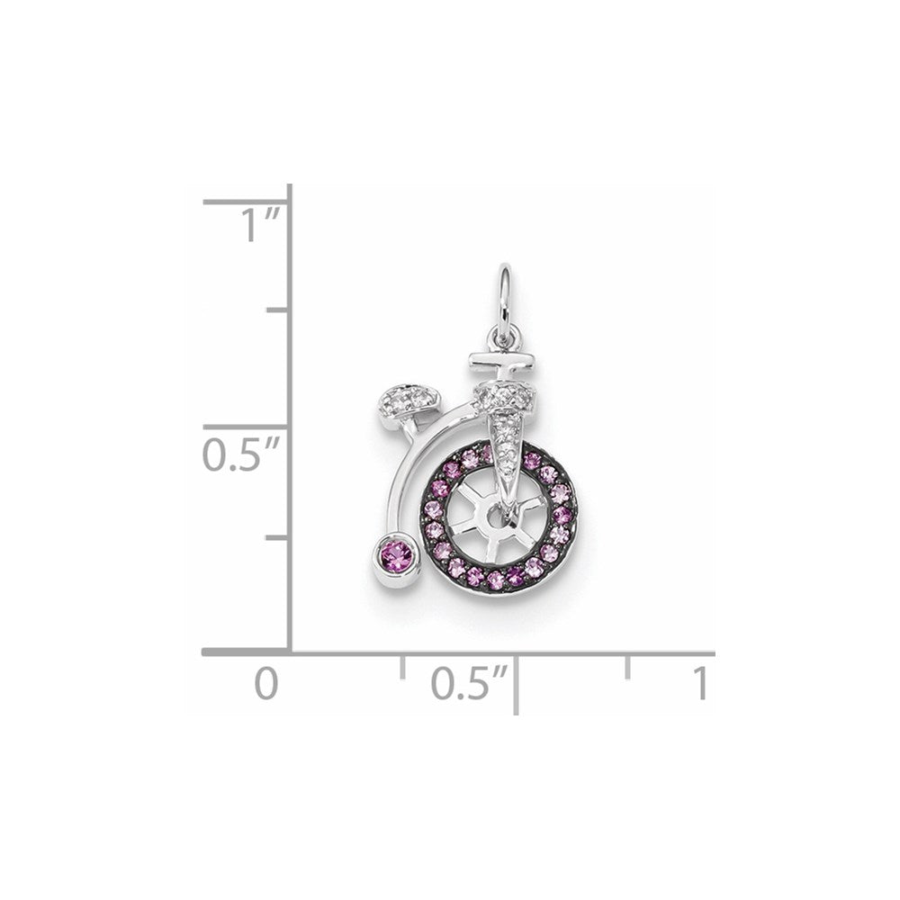 14k White Gold Diamond and Pink Sapphire Bicycle Pendant (1.16 grams)