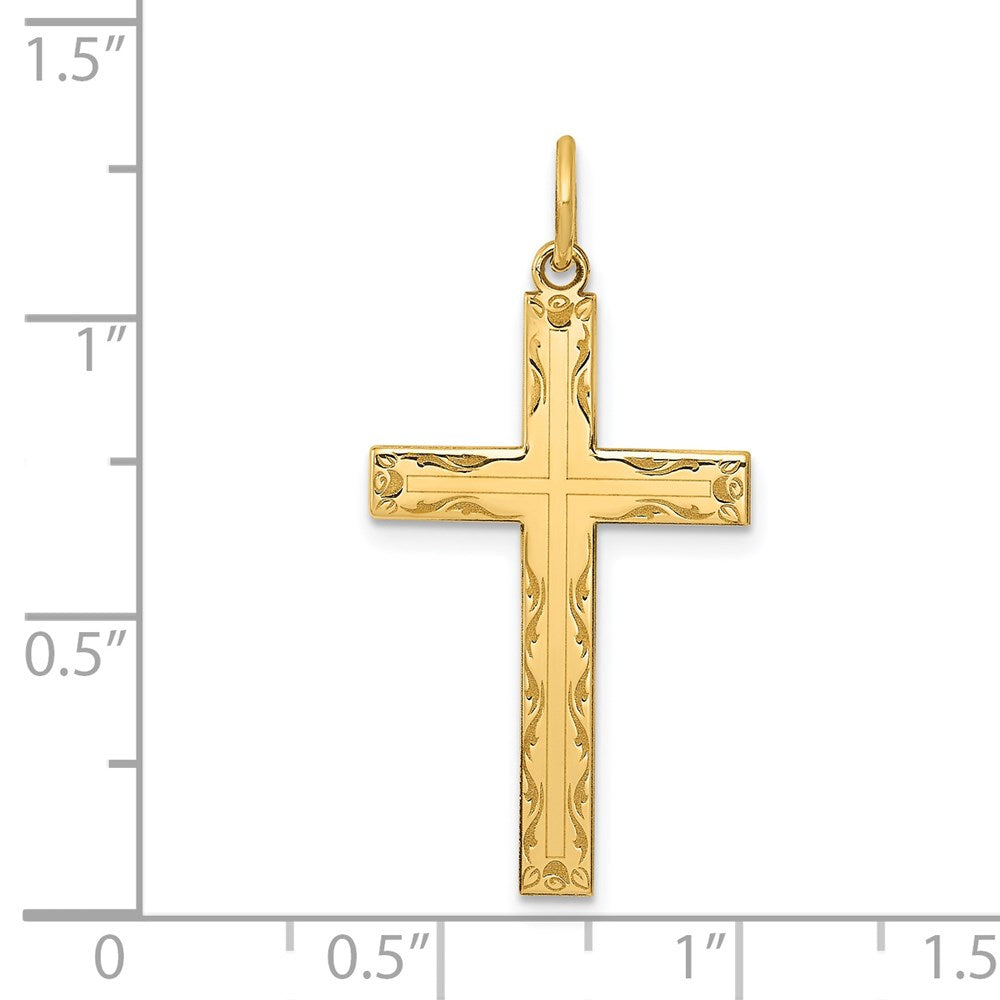 14k Yellow Gold 17 mm Laser Designed Cross Pendant (1.14 grams)