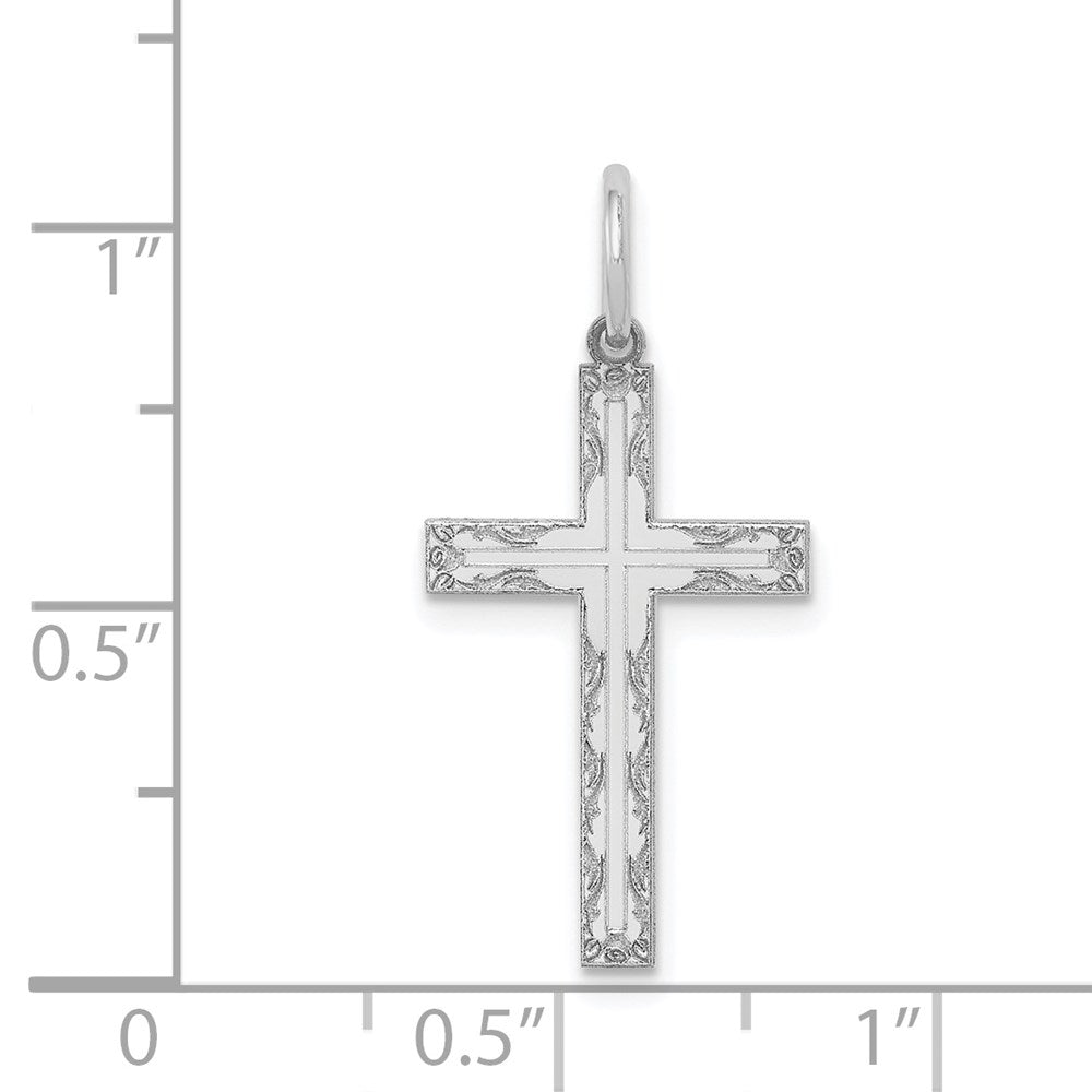 14k White Gold 13 mm Laser Designed Cross Pendant (0.7 grams)