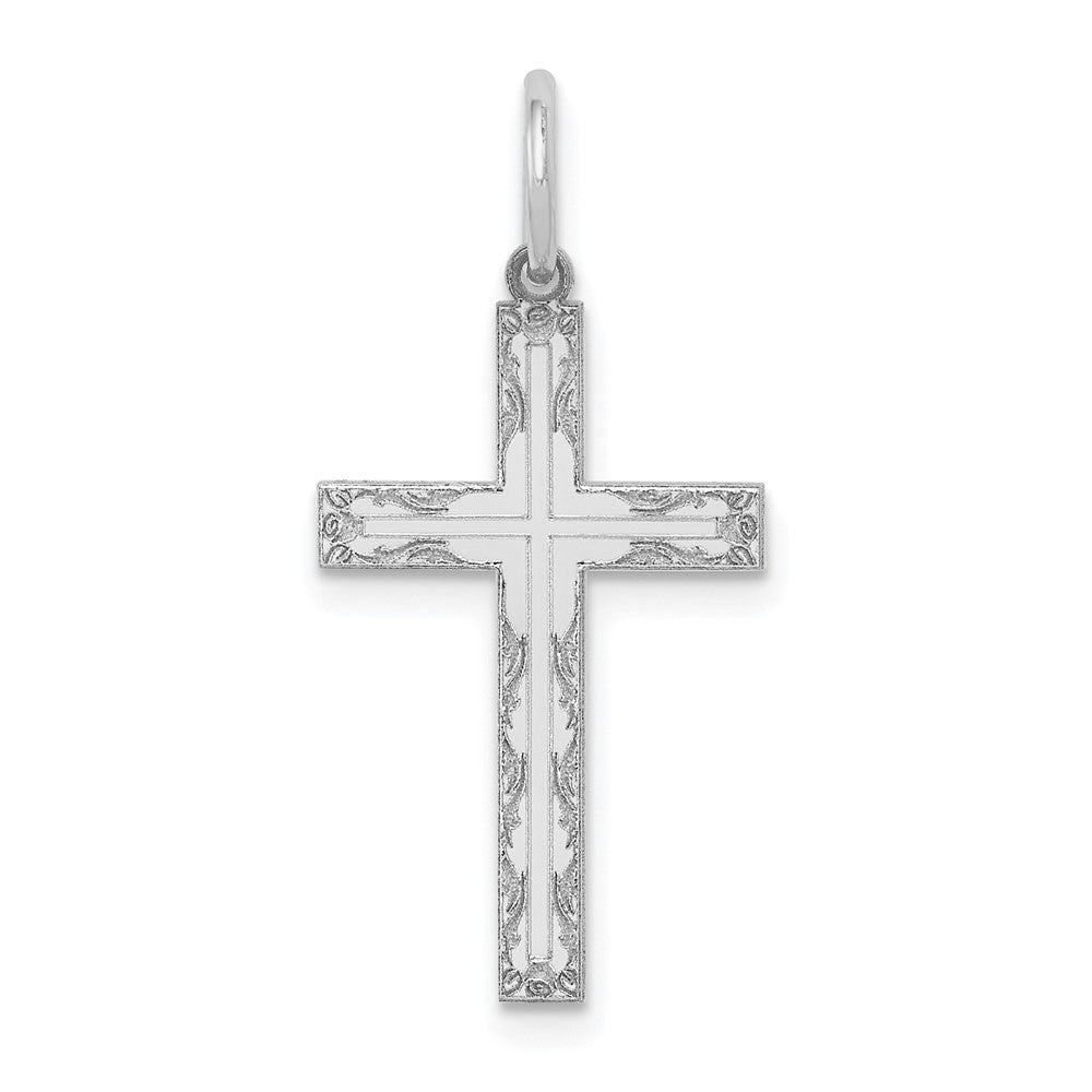 14k White Gold 13 mm Laser Designed Cross Pendant (0.7 grams)