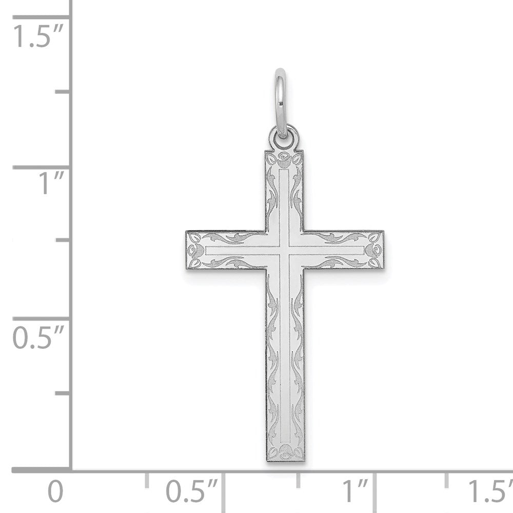 14k White Gold 17 mm Laser Designed Cross Pendant (1.14 grams)