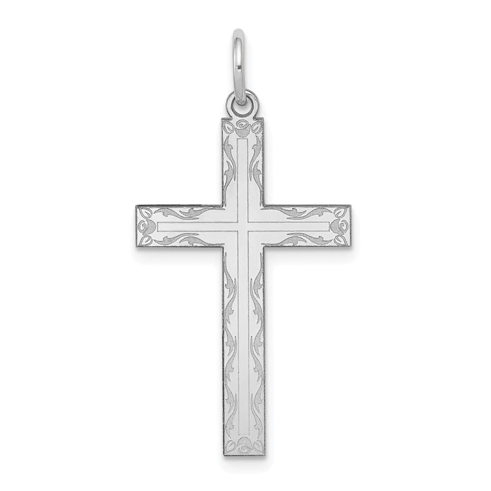 14k White Gold 17 mm Laser Designed Cross Pendant (1.14 grams)