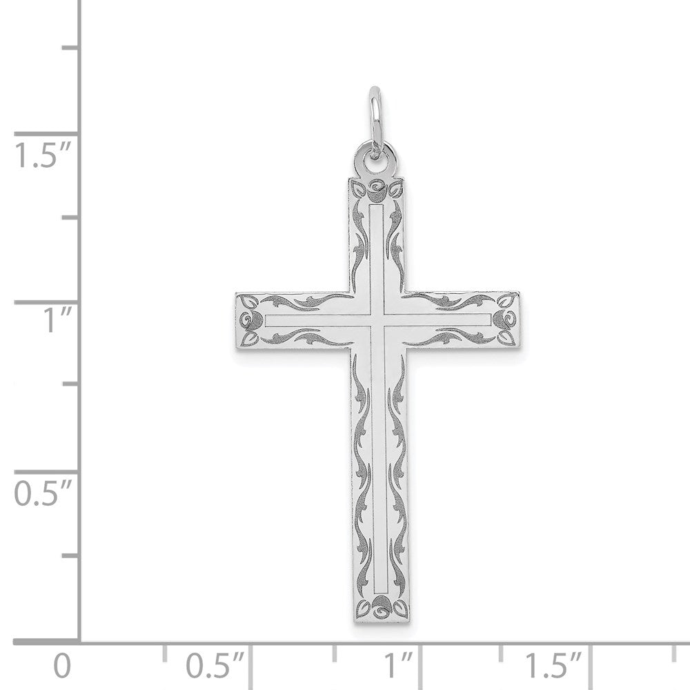 14k White Gold 22 mm Laser Designed Cross Pendant (1.81 grams)