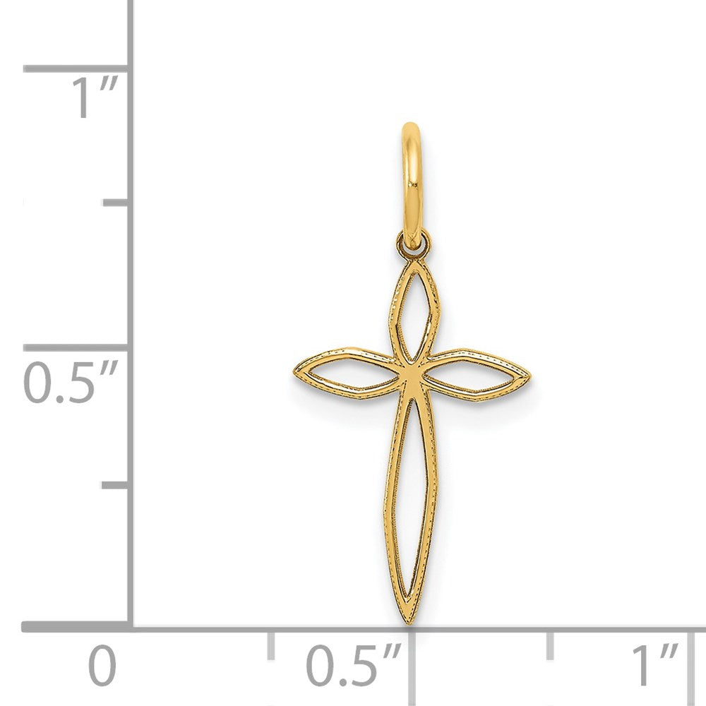 14k Yellow Gold 11 mm Laser Designed Passion Cross Charm (0.32 grams)
