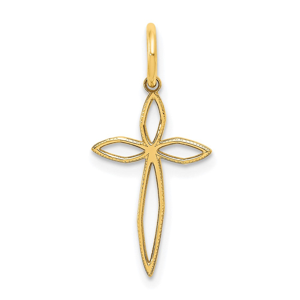 14k Yellow Gold 11 mm Laser Designed Passion Cross Charm (0.32 grams)