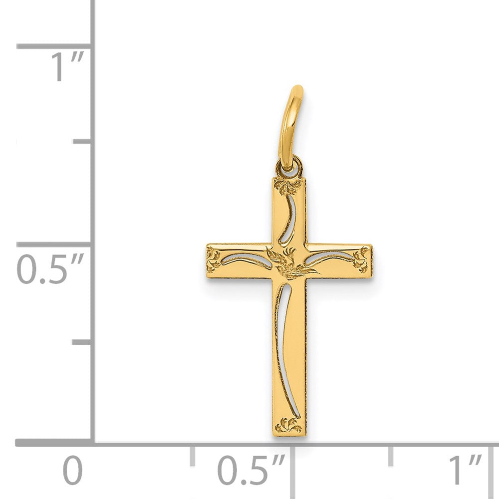 14k Yellow Gold 11 mm Laser Designed Cross Charm (0.51 grams)