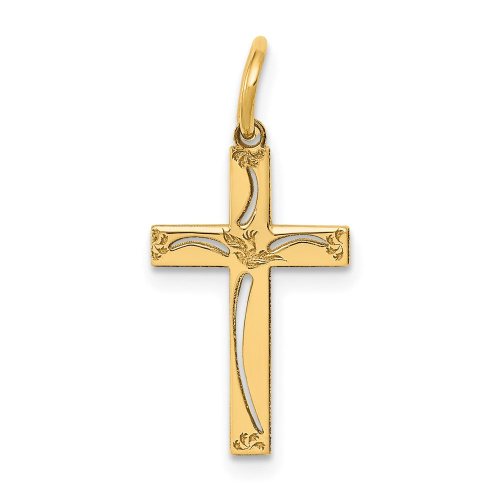 14k Yellow Gold 11 mm Laser Designed Cross Charm (0.51 grams)
