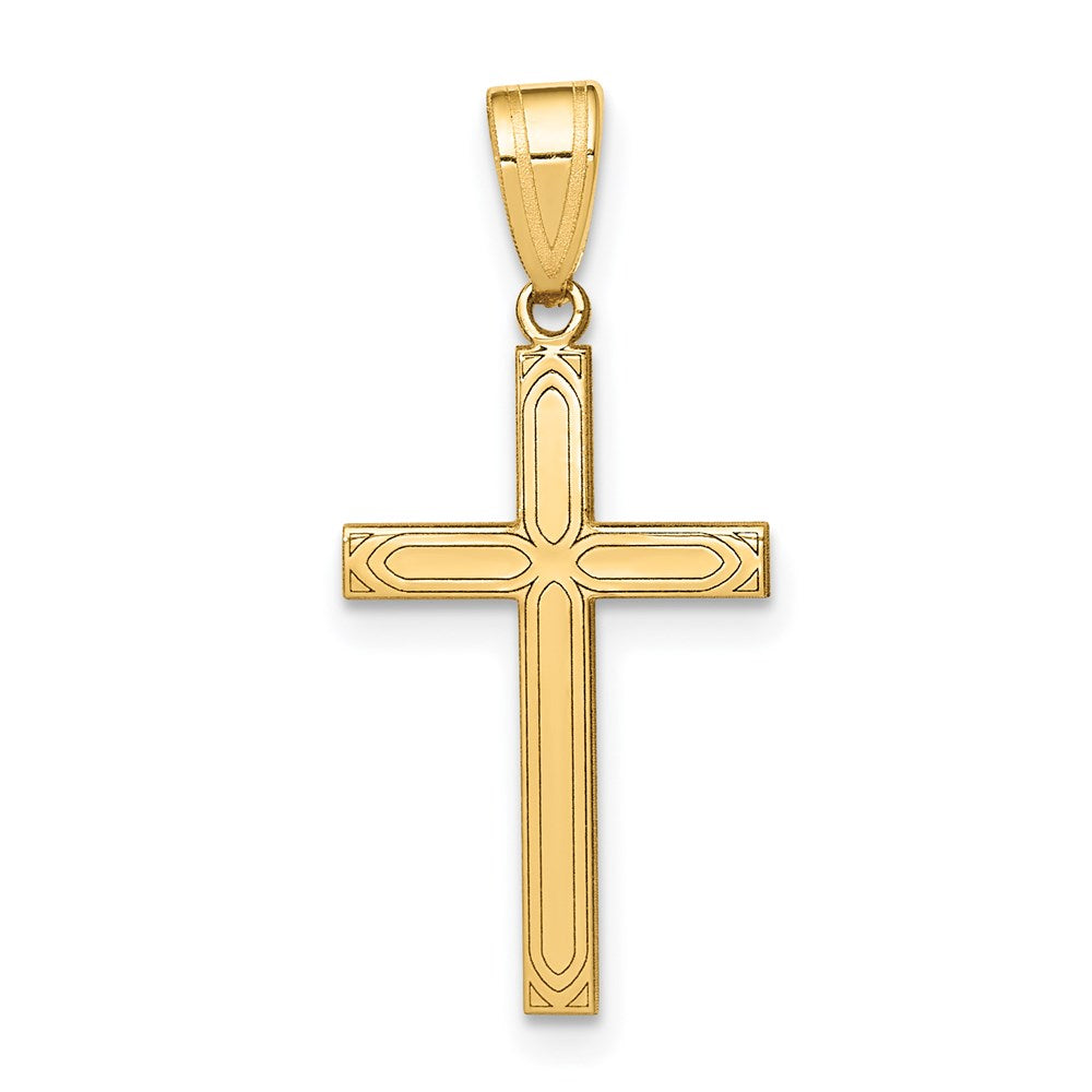 14k Yellow Gold 12 mm Solid Laser Etched Cross Pendant (0.59 grams)