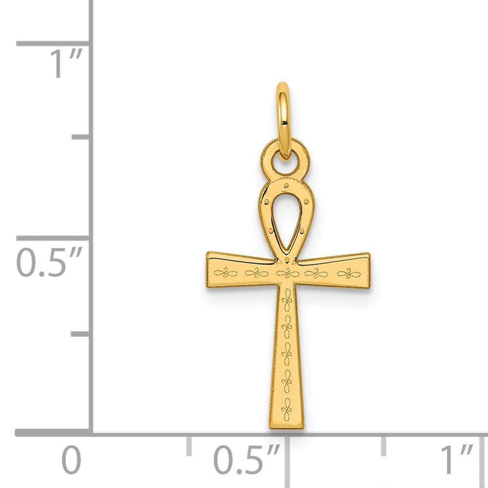 14k Yellow Gold 11 mm Laser Designed Ankh Cross Charm (0.51 grams)