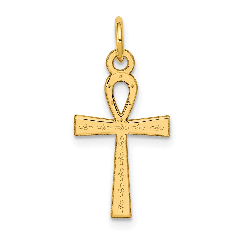 14k Yellow Gold 11 mm Laser Designed Ankh Cross Charm (0.51 grams)